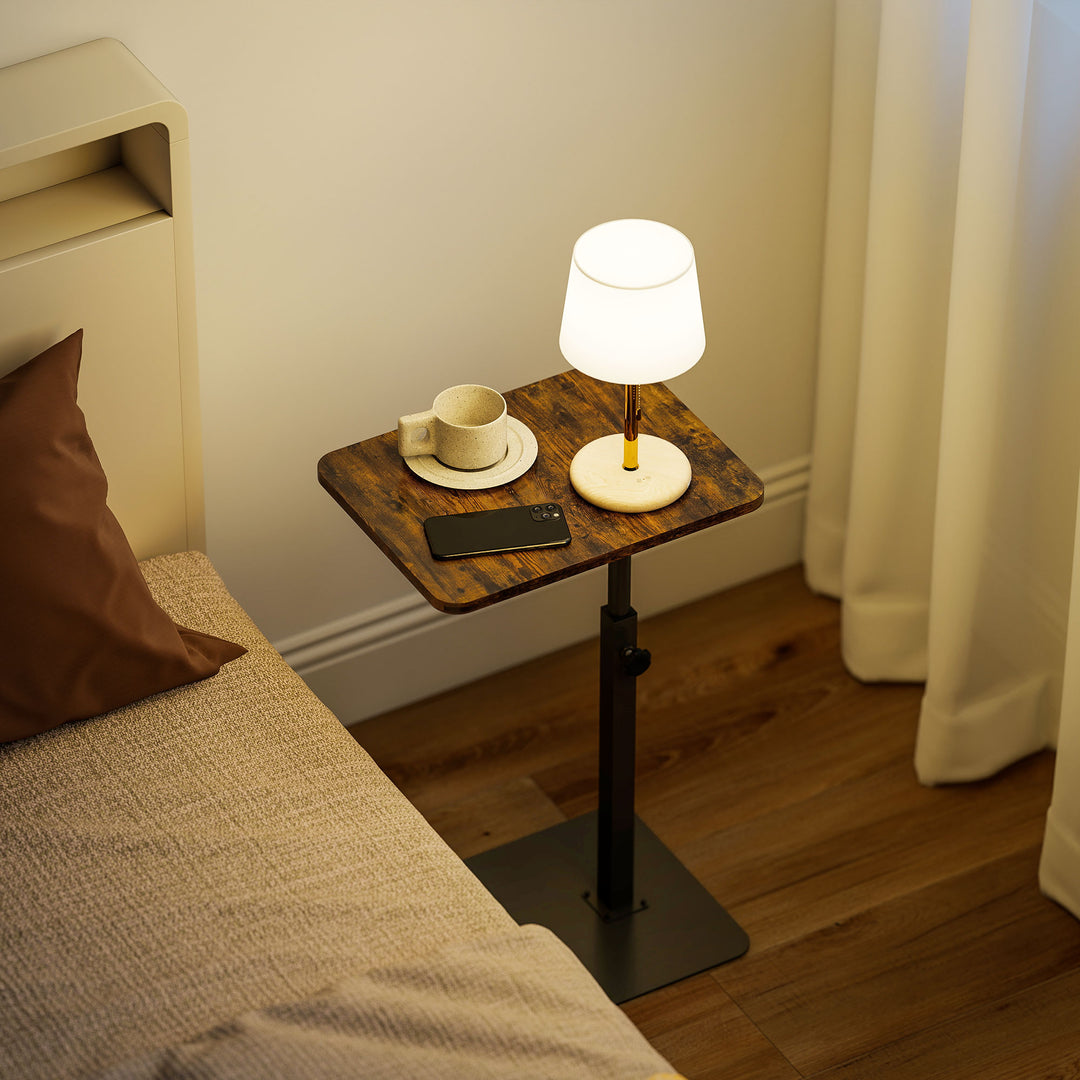 C Shaped Side Table, Small End Table with Adjustable Height and Metal Base for Living Room, Bedroom