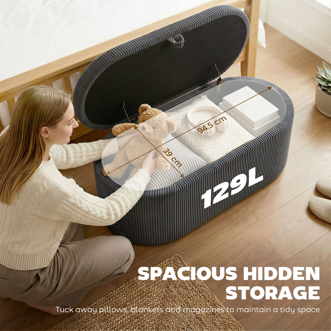 Storage Ottoman, Corduroy Upholstered Ottoman Storage Box with Padded 