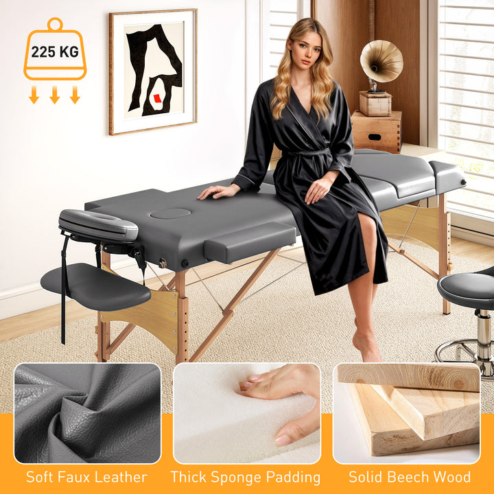 Foldable Massage Table with Beech Wood Legs - Grey