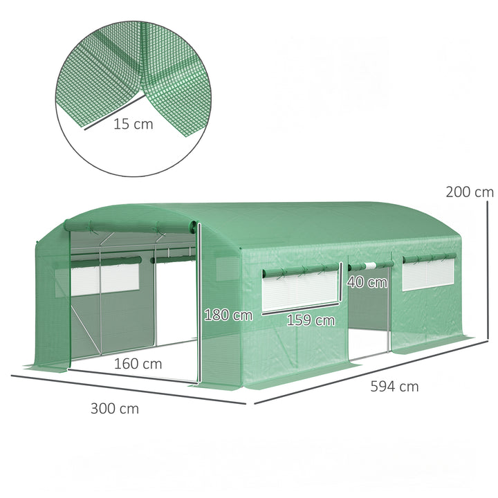19 x 9.8ft Walk-In Polytunnel Greenhouse - Green