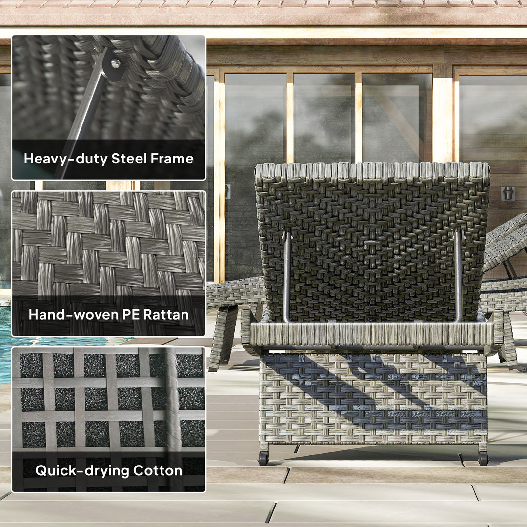 Outdoor PE Rattan Sun Lounger, Folding Wicker Garden Lounger Recliner with 4-Level Adjustable Backrest, Rolling Sunbed Lounge Chair with Wheels, Non-Slip Legs for Balcony, Beach, Mixed-grey