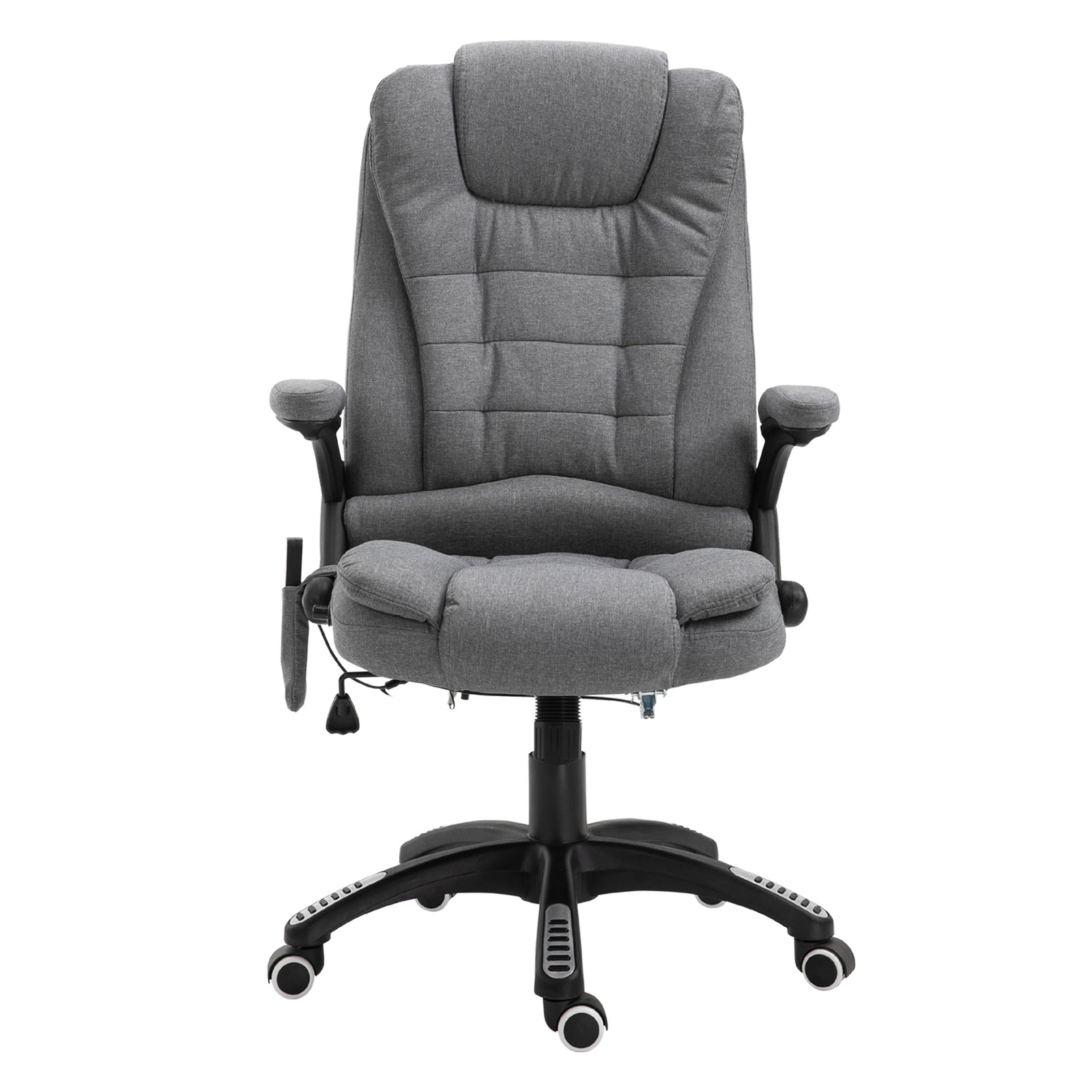 Massage Recliner Chair Heated Office Chair with Six Massage Points Linen-Feel Fabric 360° Swivel Wheels Grey