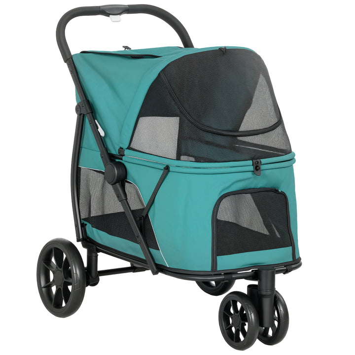 Dog Stroller, 3 Wheels Pet Stroller with Dual Entry, Easy One-Click Qu