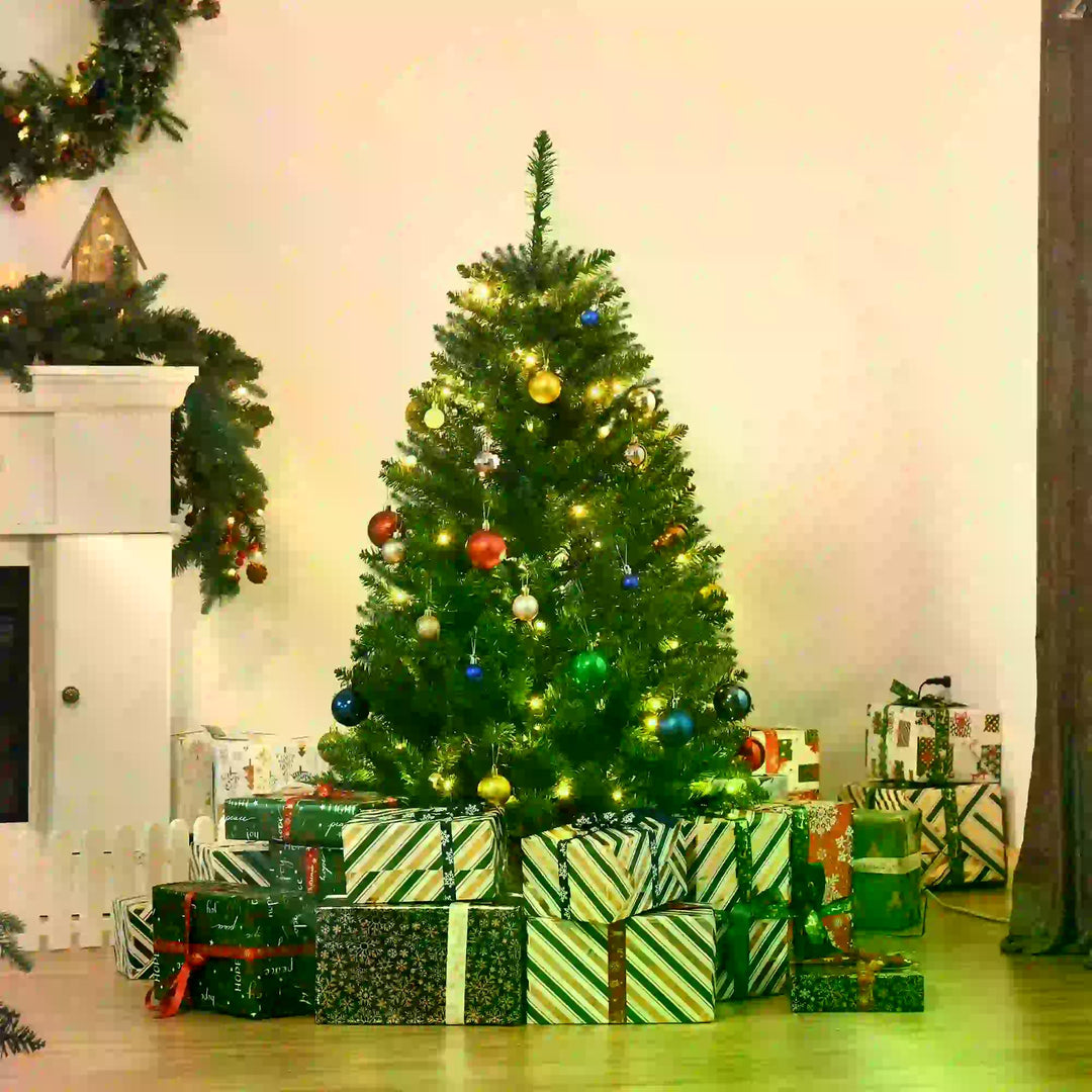 HOMCOM 4 Feet Prelit Artificial Christmas Tree Warm White LED Light Holiday Home Xmas Decoration, Green | Aosom UK