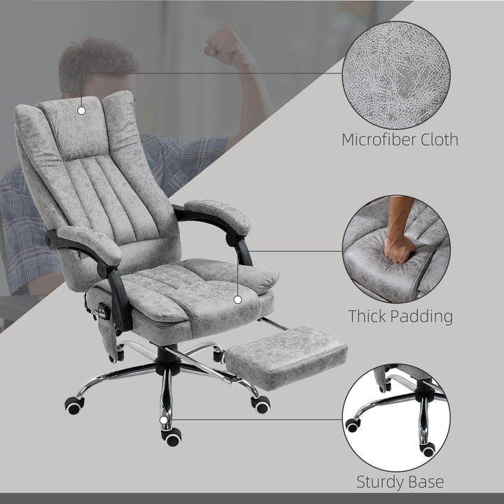Office Chair with Massage and Heat, Microfibre Reclining Computer Desk Chair with Footrest and Adjustable Height, Swivel Wheels for Home Office, Grey