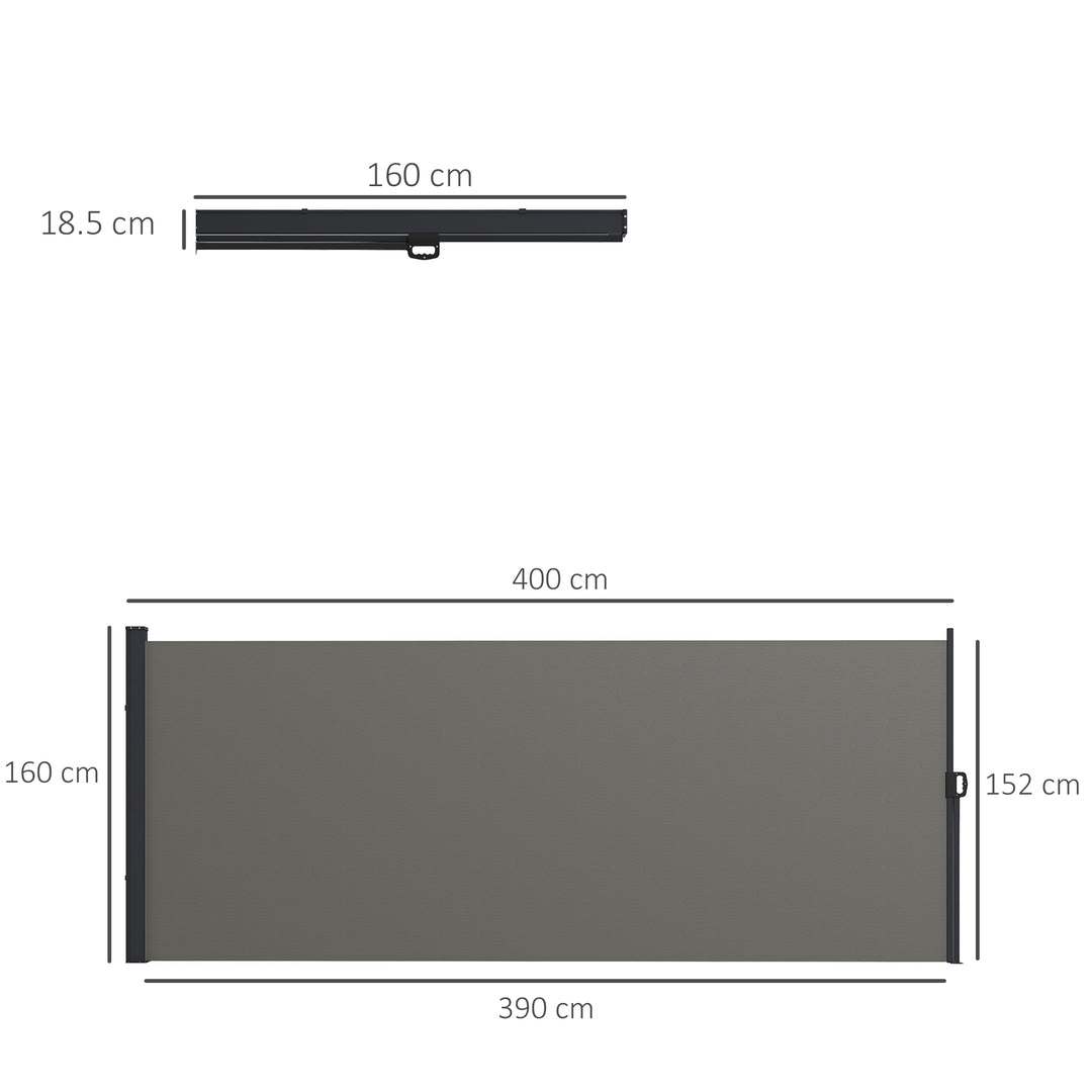 Outsunny Retractable Side Awning, Outdoor Privacy Screen for Garden, Hot Tub, Balcony, Terrace, Pool, 400 x 160cm, Dark Grey