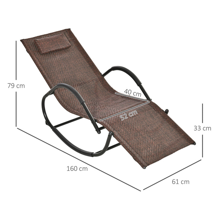 Zero Gravity Rocking Lounge Chair Rattan Effect Patio Rocking Chair w/ Removable Pillow Recliner Seat Breathable Texteline - Brown