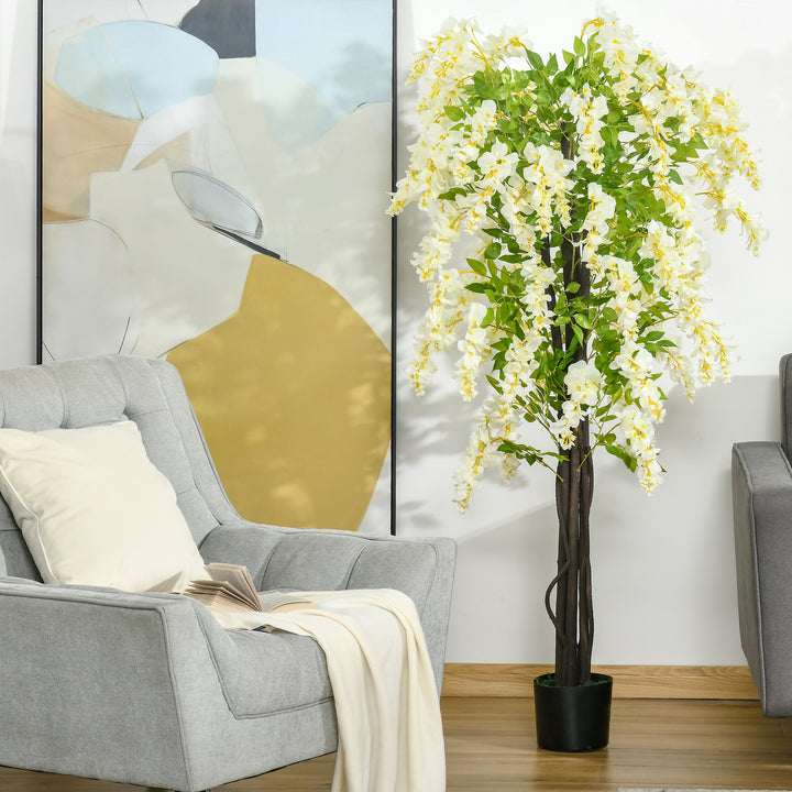 MCL Artificial Realistic White Wisteria Tree Faux Decorative Plant in Nursery Pot for Indoor Décor, 160cm