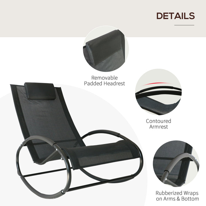 Rocking Chair Sun Lounger Recliner Rocker Texteline Fabric Patio Garden Relaxer with Pillow, Black