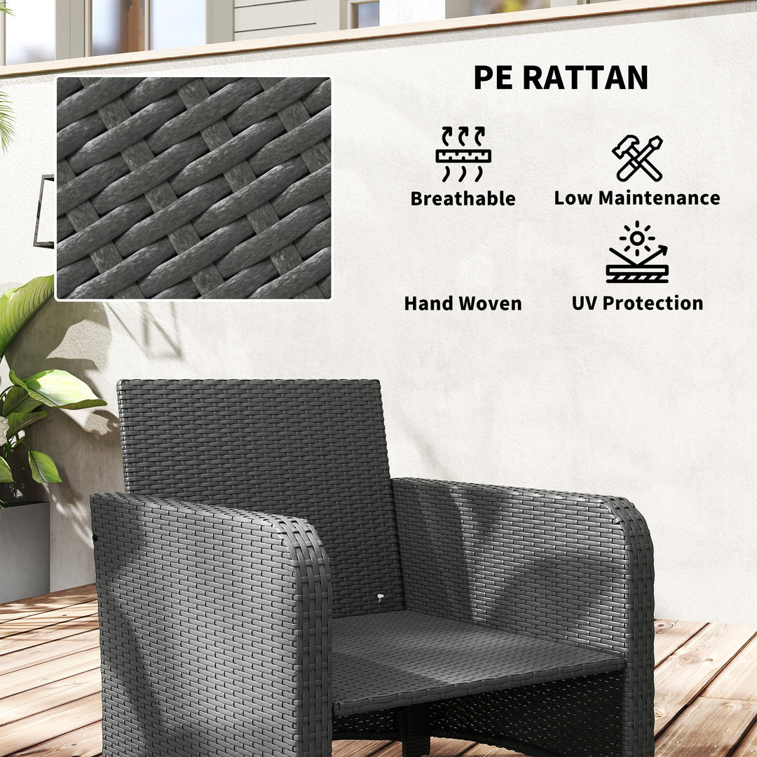 Five Piece Rattan Garden Furniture Set with 2-Tier Coffee Table and Ottomans - Grey