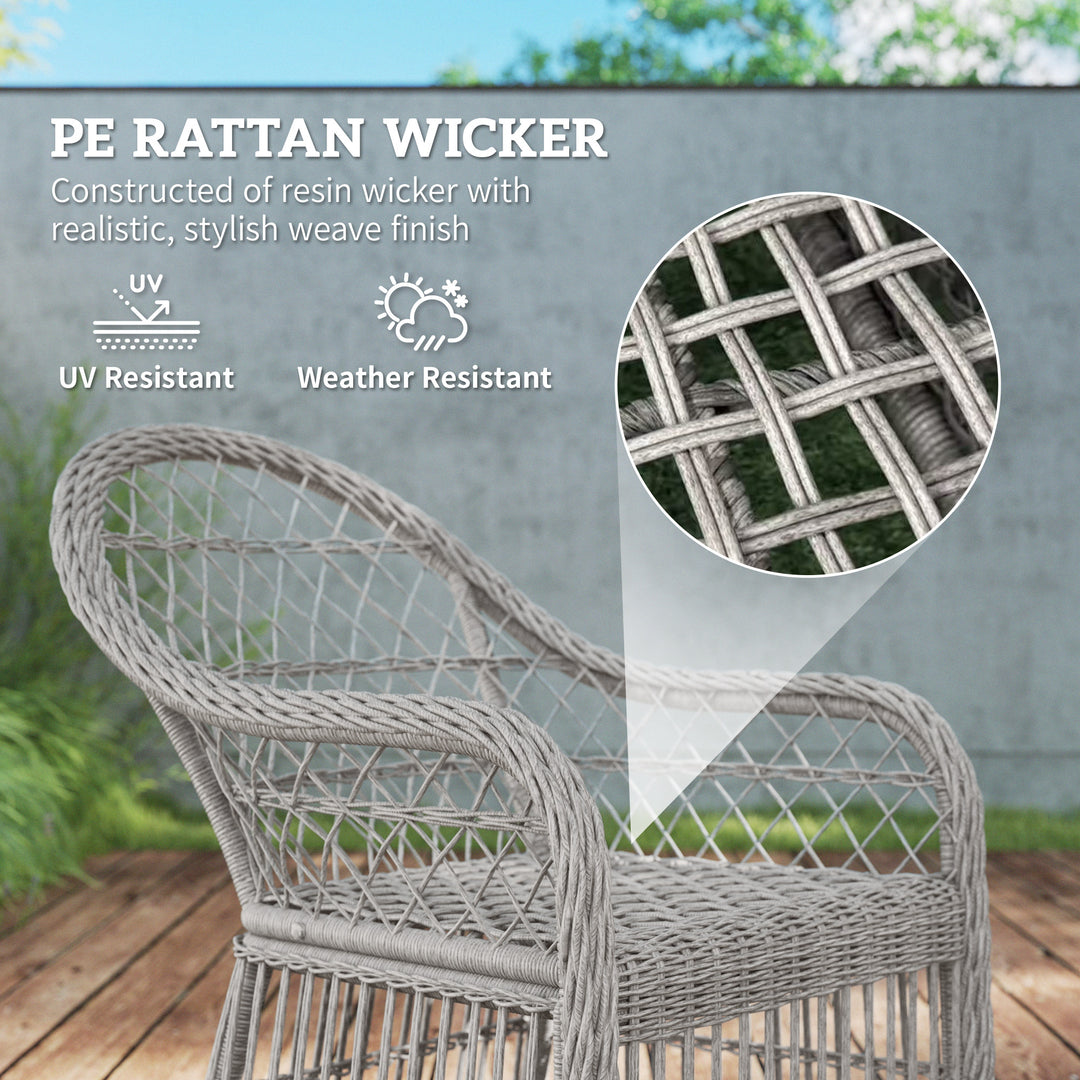 Rattan Dining Set with Seat and Back Cushions, 6 Seater Garden Furniture Set with Aluminium Frame, 6 Chairs, WPC Top Rectangle Table, Conservatory Wicker Patio Furniture, Grey