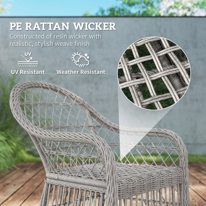 Rattan Dining Set with Seat and Back Cushions, 6 Seater Garden Furniture Set with Aluminium Frame, 6 Chairs, WPC Top Rectangle Table, Conservatory Wicker Patio Furniture, Grey