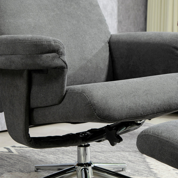 Velvet-Feel Recliner Chair and Ottoman - Dark Grey