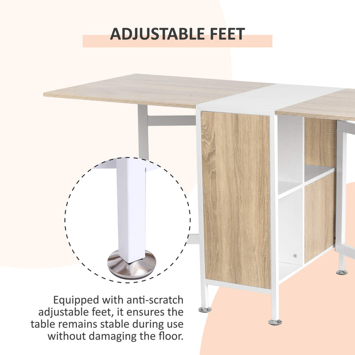 Foldable Drop Leaf Dining Table Folding Workstation for Small Space with Storage Shelves Cubes Oak & White