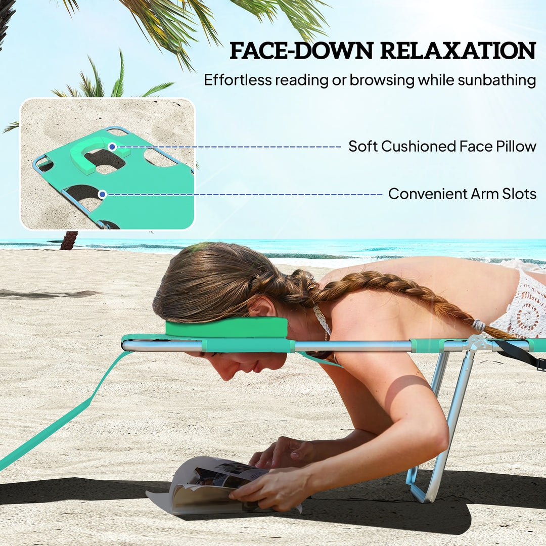 Foldable Sun Lounger with Reading Hole - Green
