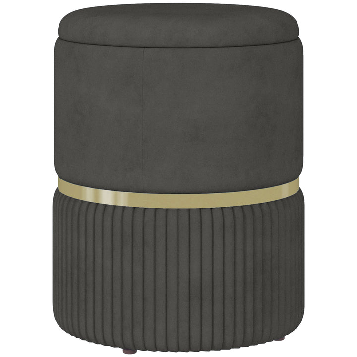 HOMCOM Velvet-feel Round Ottoman Stool, Storage Pouffe, Padded Seat, Hidden Compartment, Grey