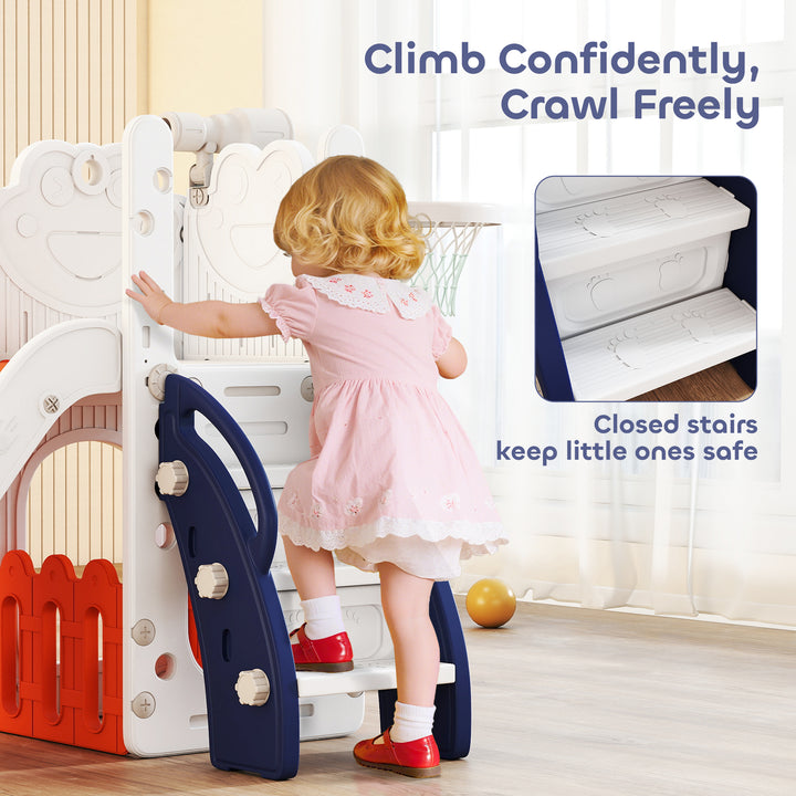 5 in 1 Kids Slide Set with Basketball Hoop, Climbing Frame, Telescope,