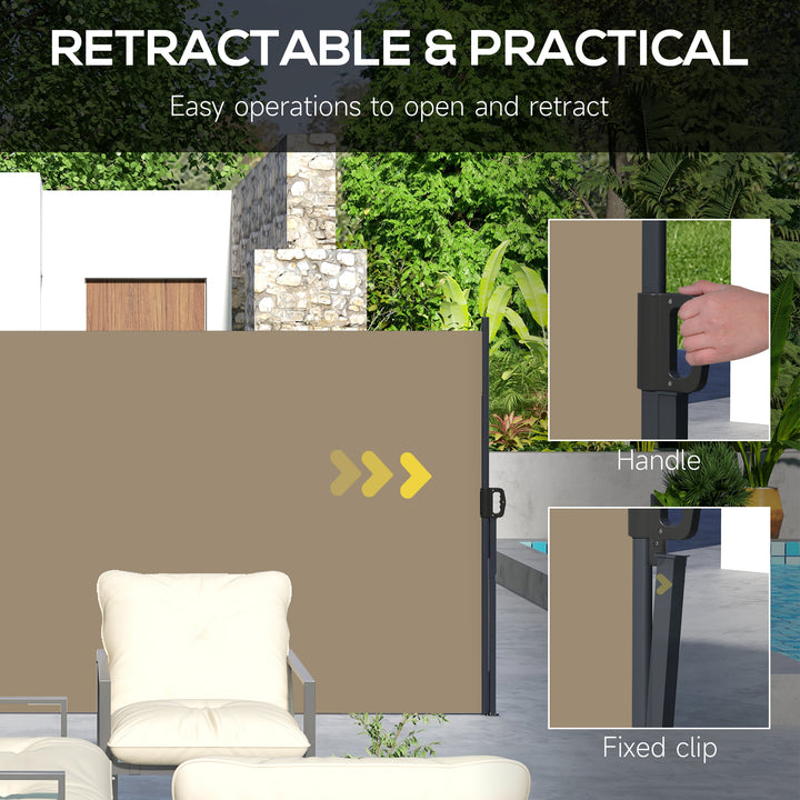 Retractable Side Awning, Outdoor Privacy Screen for Garden, Hot Tub, Balcony, Terrace, Pool, 400 x 180cm, Khaki