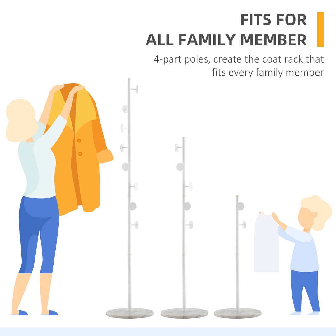 HOMCOM Coat Rack, Free Standing Hall Tree with 8 Round Disc Hooks, Steel Entryway Stand with Marble Base for Clothes, Hats, Purses, White | Aosom UK