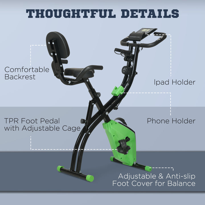 MCL 2-in-1 Folding Exercise Bike with 8-Level Magnetic Resistance, Arm Resistance Band, Pulse Sensor, Green
