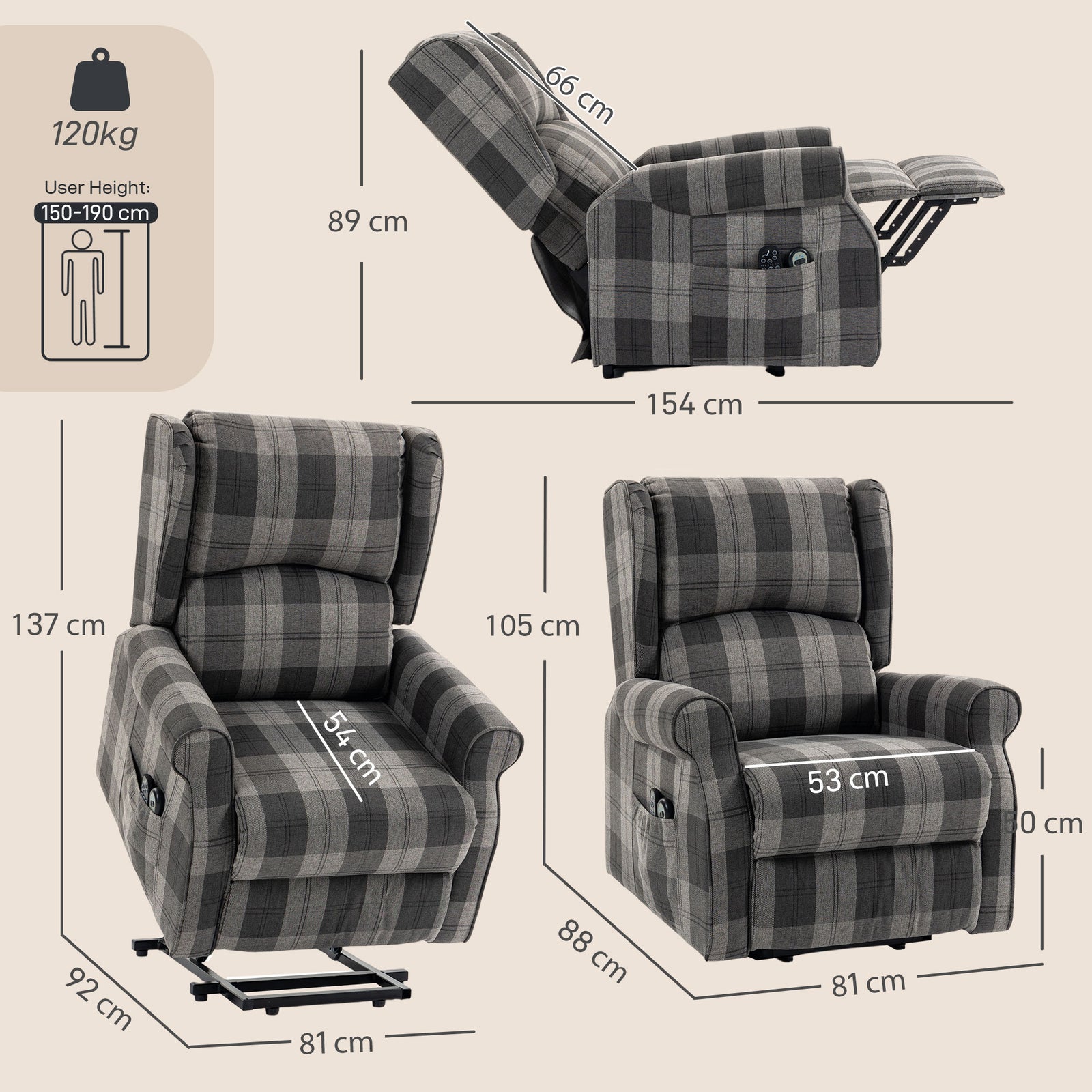 Power Lift Recliner Chair with Vibration Massage, Heat, Checked Lift C