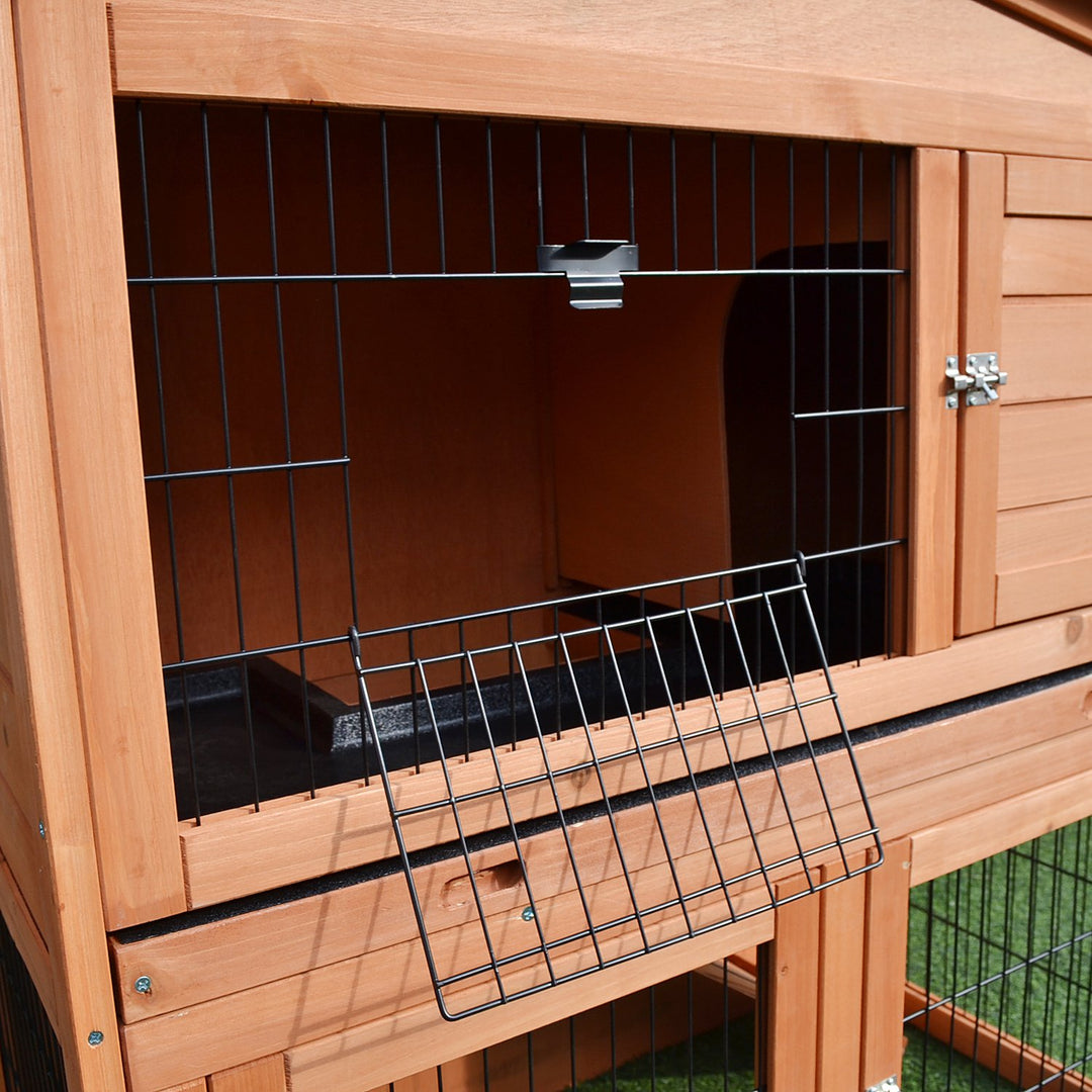 PawHut 2 Tier Rabbit Hutch Guinea Pig Hutch Ferret Cage with Ramp Slide Out Tray for Indoor Outdoor 100.5 x 55 x 101 cm