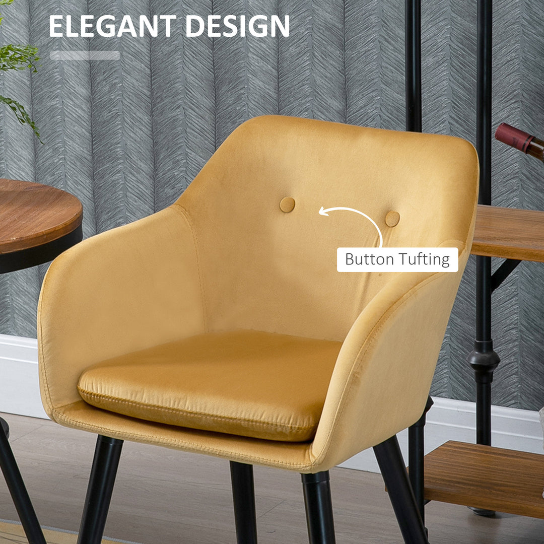 Dining Chairs Set of 2 Modern Upholstered Fabric Velvet-Touch Leisure Chairs with Backrest and Armrests, Lounge Reception Chairs for Home Office Kitchen Counter, Yellow