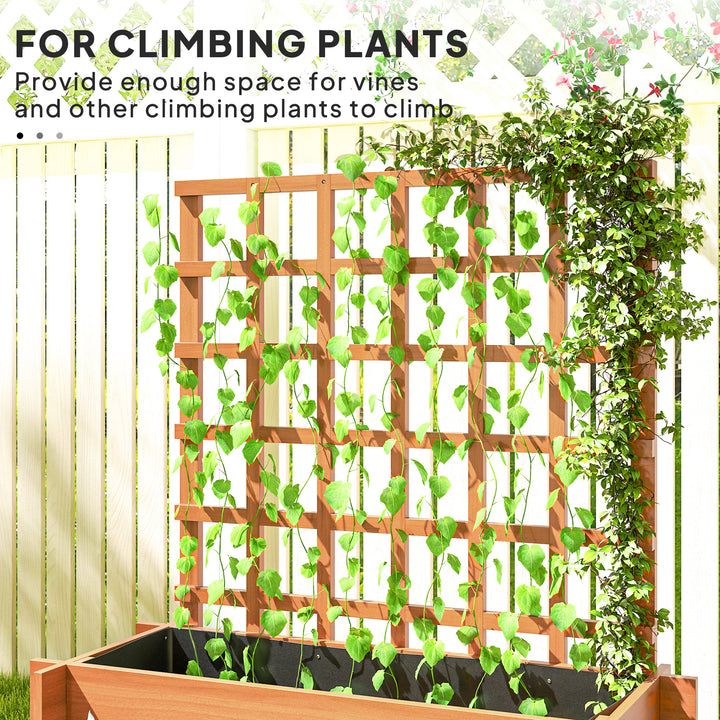 3 Tier Garden Planters with Trellis for Vine Climbing, Wooden Raised Beds, 95x95x110cm, Brown