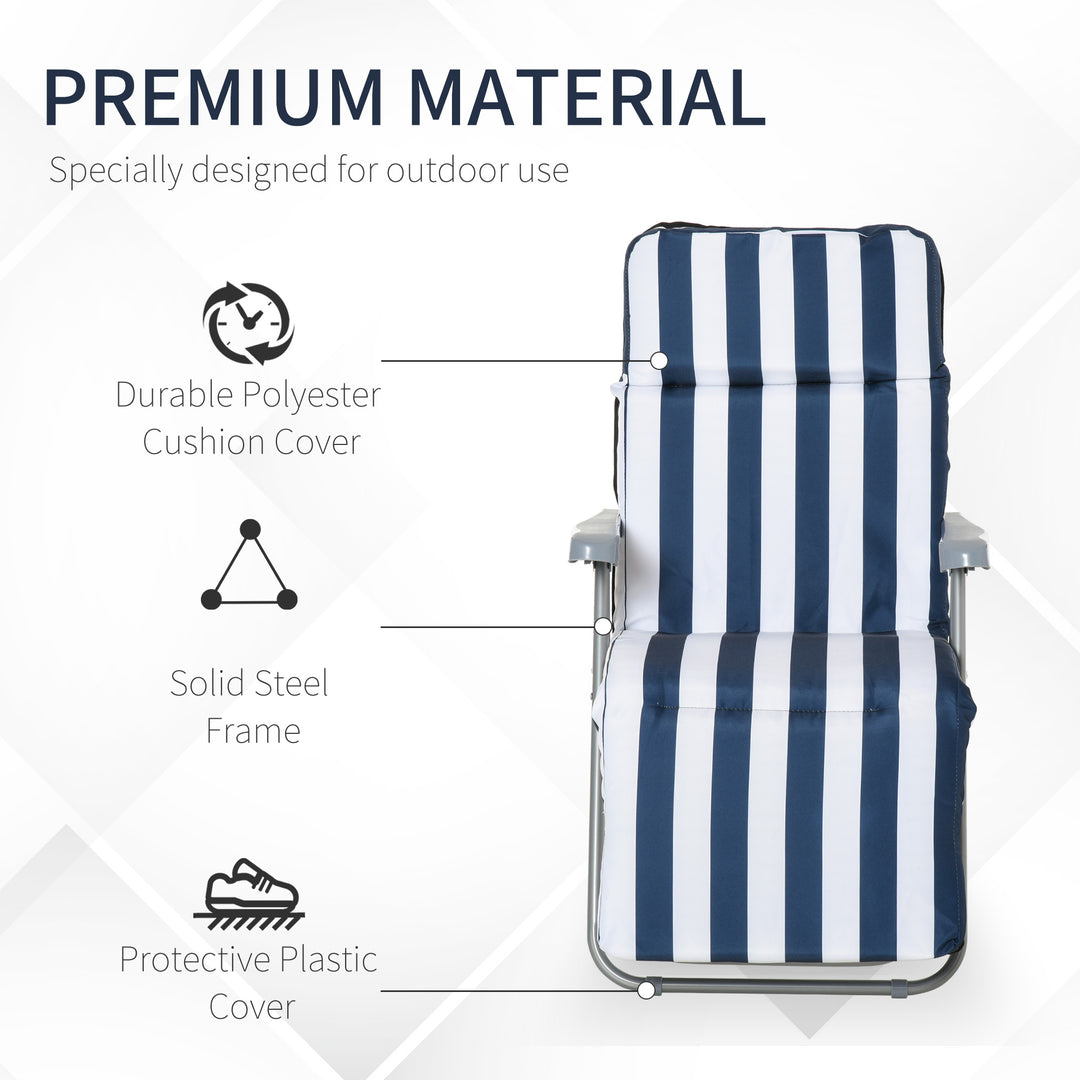 2Pc Folding Sun Loungers Set-Blue/White
