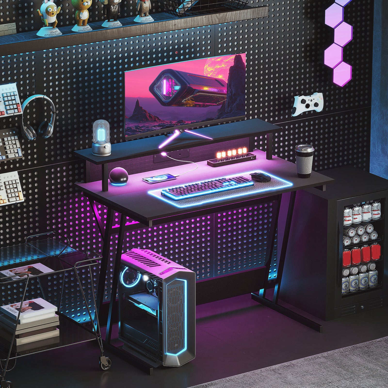 Two-Level LED Gaming Desk - Black