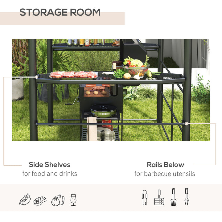 2.4 x 1.5m Outdoor Grill Gazebo with Side Shelves, PC Board Roof, Dark Grey