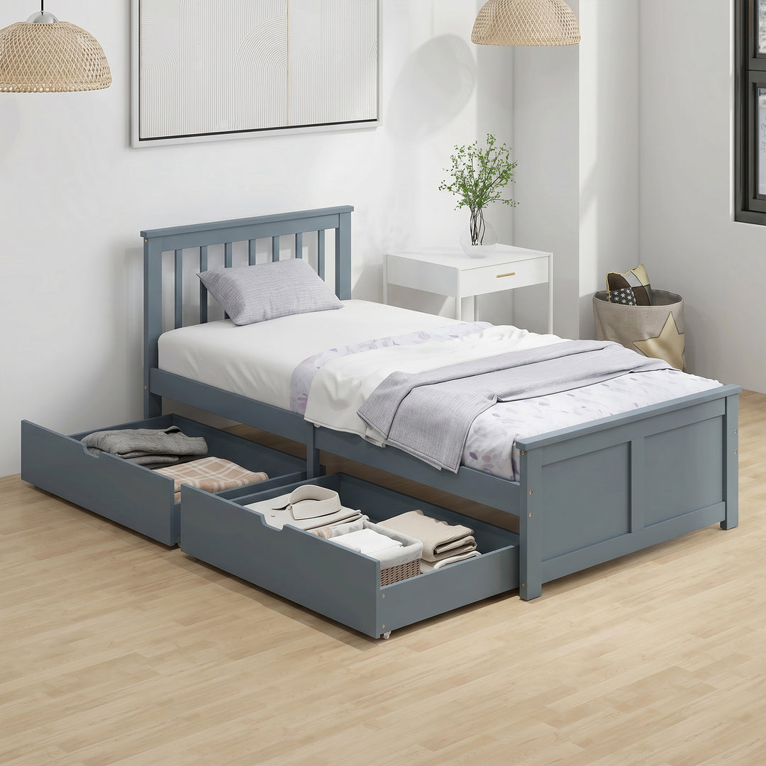 Pine Storage Bed, 3ft Single Solid Wooden Bed Frame with Drawers, Head