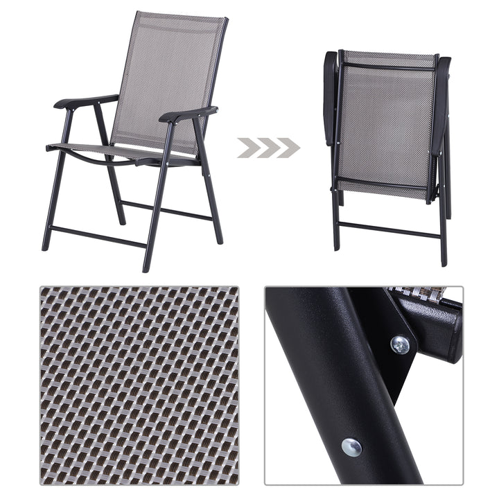 Outsunny Folding Garden Chairs Set of 6, Metal Frame, Outdoor Patio Park Dining Seat, Breathable Mesh Seat, Grey.