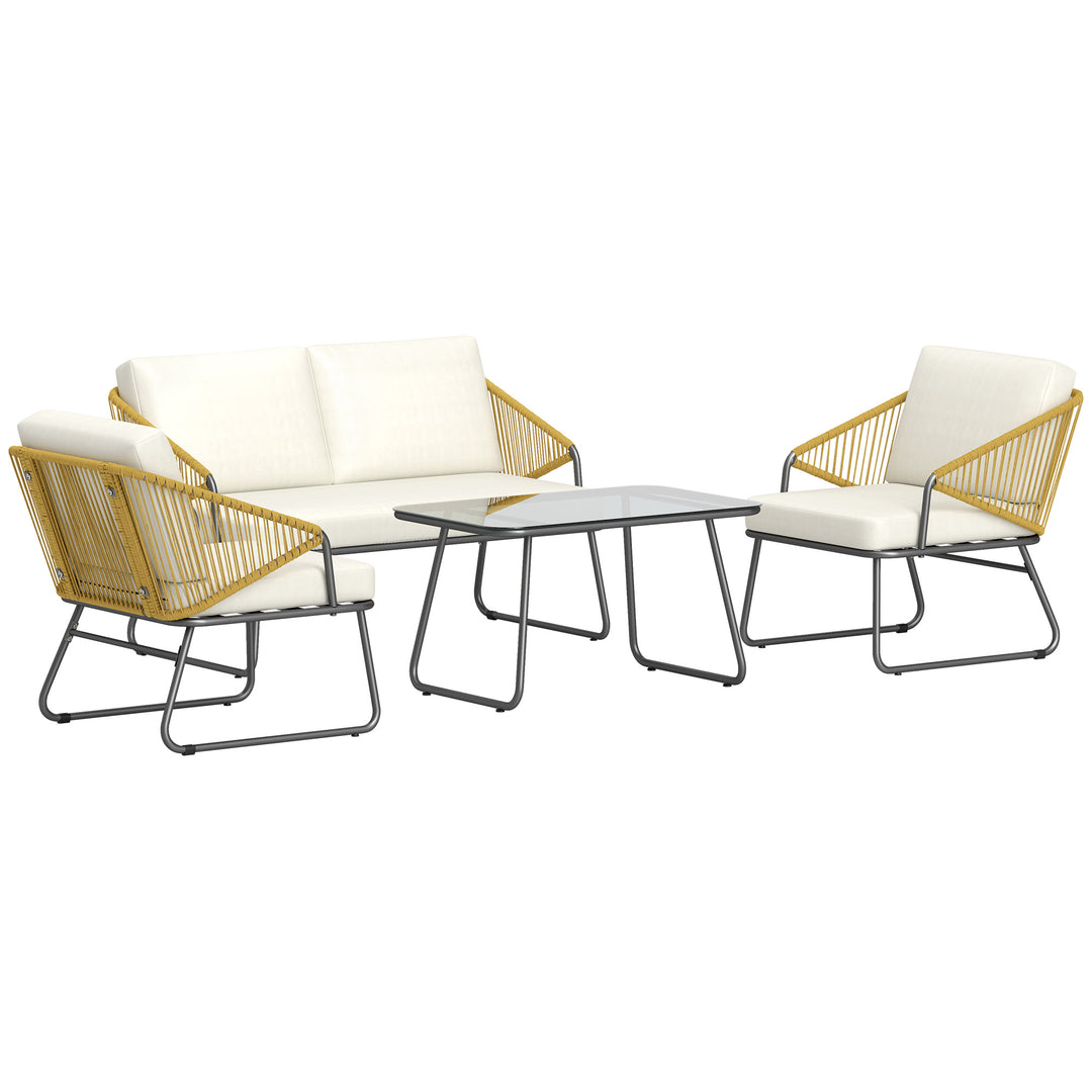 Four-Piece Rattan Strong Panel Outdoor Sofa Set - Natural wood finish