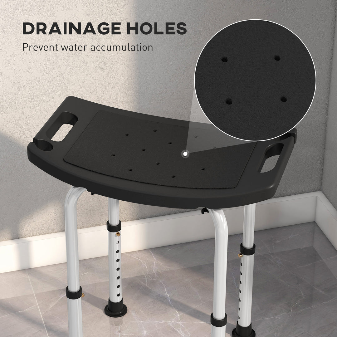 HOMCOM Height Adjustable Bath Stool, Aluminium Shower Stool with Non-Slip Pads for Elderly, Disabled, Seniors, Pregnant, Black | Aosom UK