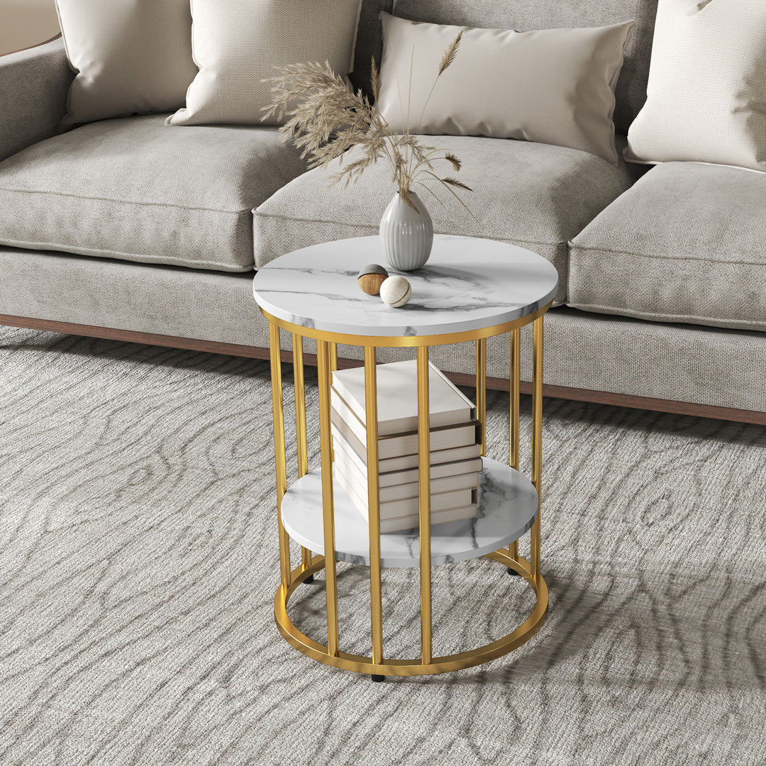 Set of Two Marble-Effect Coffee Tables - White/Gold-Tone