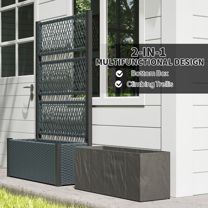 Garden Planter Box with Trellis, Liner for Climbing Plants, Vegetables, Flowers, 90 x 35 x 148 cm, Charcoal Grey