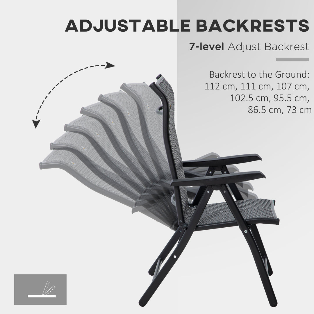 Set of Two Folding Garden Chairs, with Seven-Position Adjustable Backs - Grey
