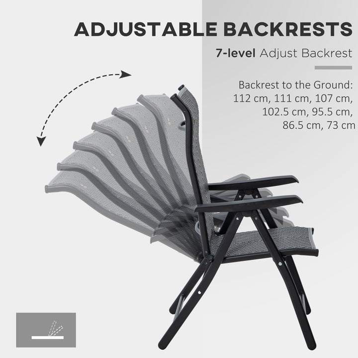 Set of Two Folding Garden Chairs, with Seven-Position Adjustable Backs - Grey