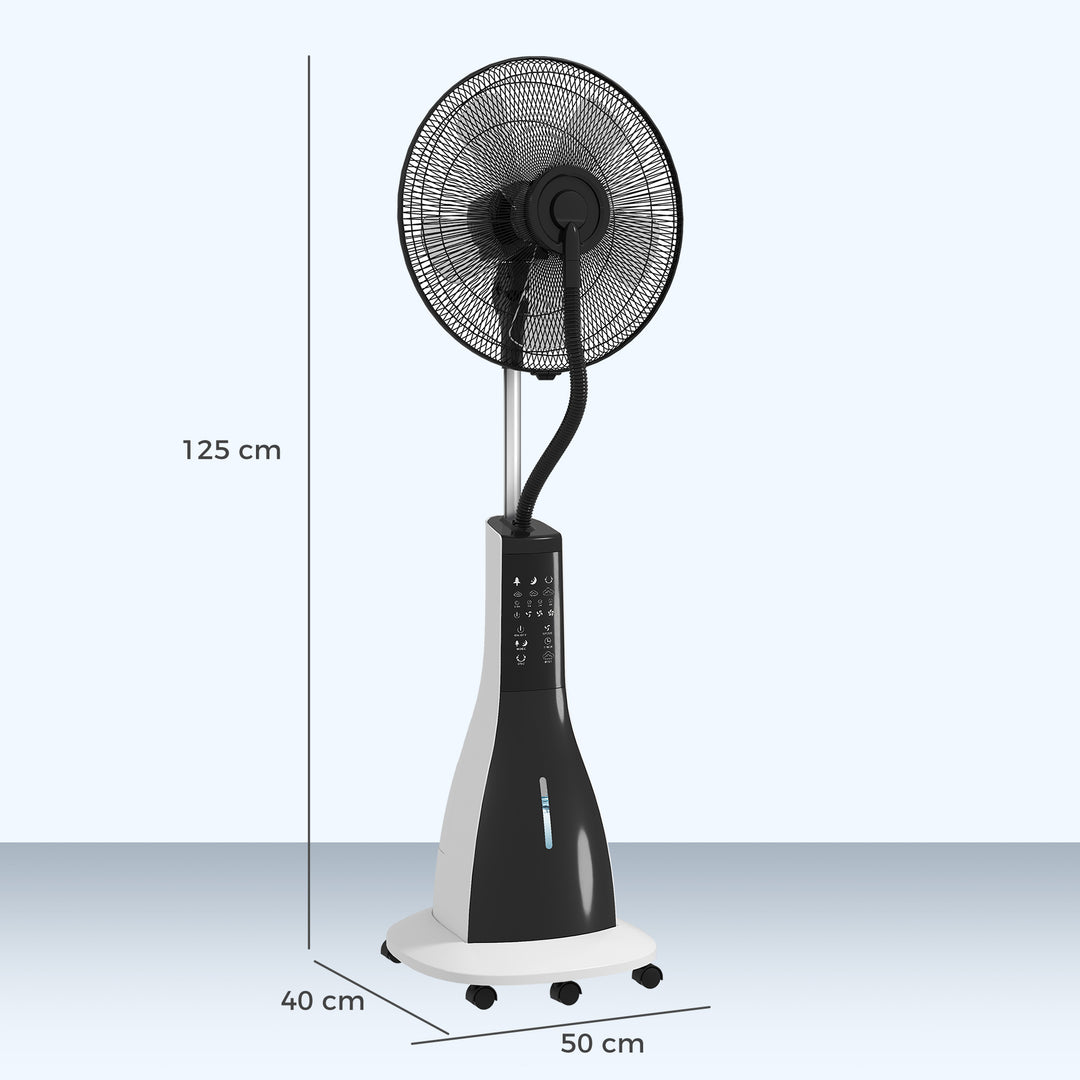Pedestal Fan with Water Mist Spray, Spray Misting Fan with 75° Oscillation, Remote Control, Tilt Head, 3 Speeds, 3 Modes, 3 Mist, 3L Water Tank, Wheels, for Home, 125 cm
