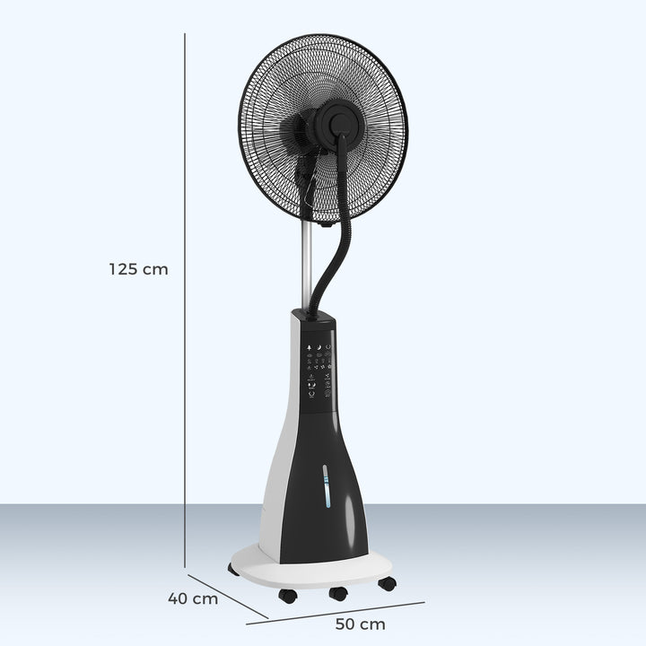 Pedestal Fan with Water Mist Spray, Spray Misting Fan with 75° Oscillation, Remote Control, Tilt Head, 3 Speeds, 3 Modes, 3 Mist, 3L Water Tank, Wheels, for Home, 125 cm