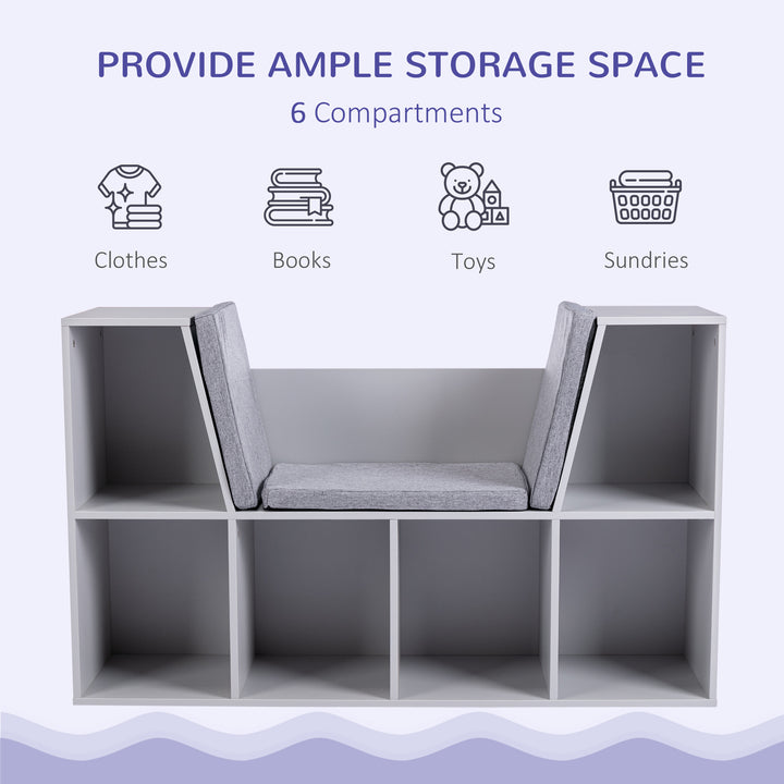 Kids Bookcase Shelf Storage Cabinet Unit, Living Room Sideboard w/ Six Compartments for Toys, Books - Grey