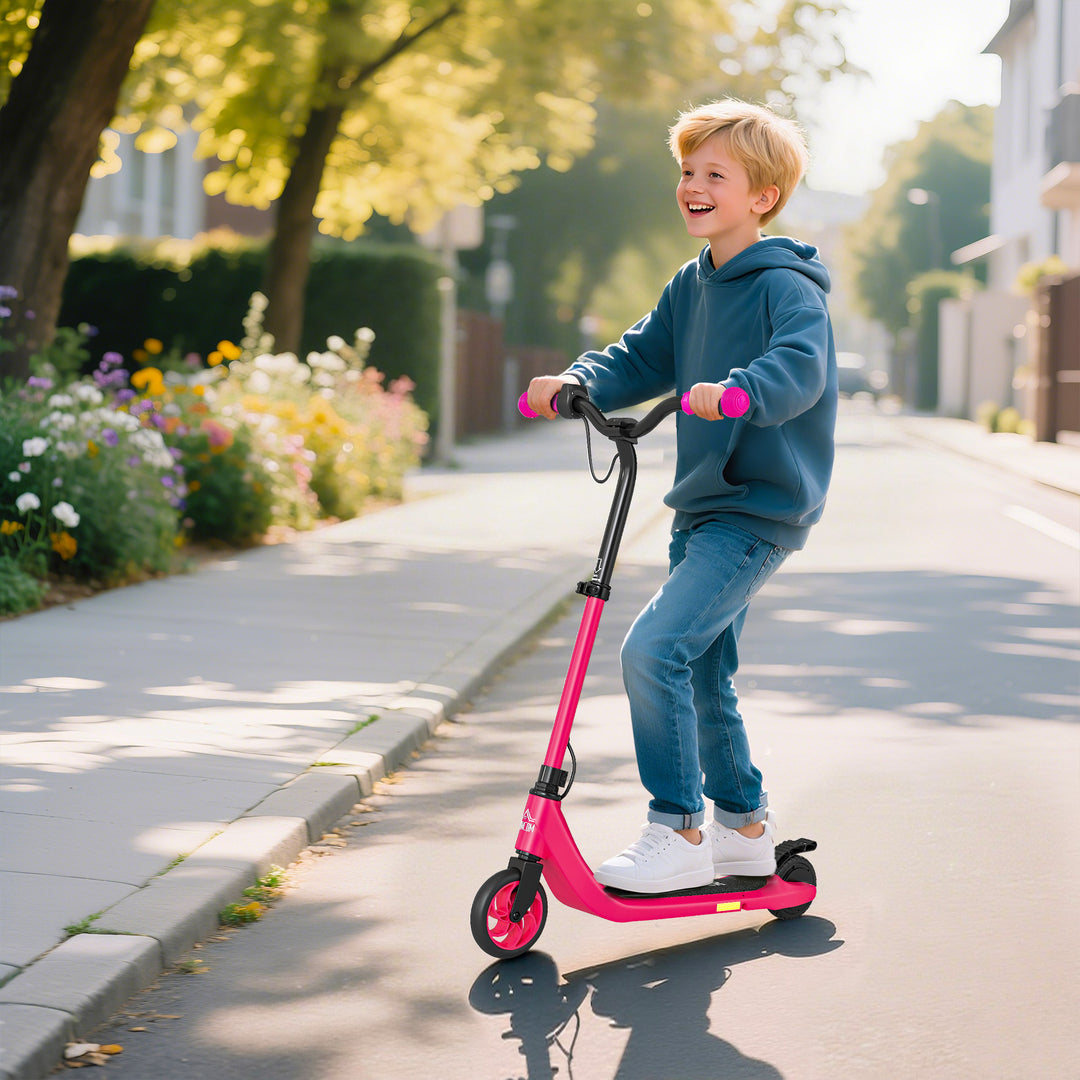 MCL Kids Electric Scooter, Electric Scooters for Kids Ages 6+, 8 KM/H & 6 KM Lightweight E-Scooter, Adjustable Height, Rear Brake - Pink