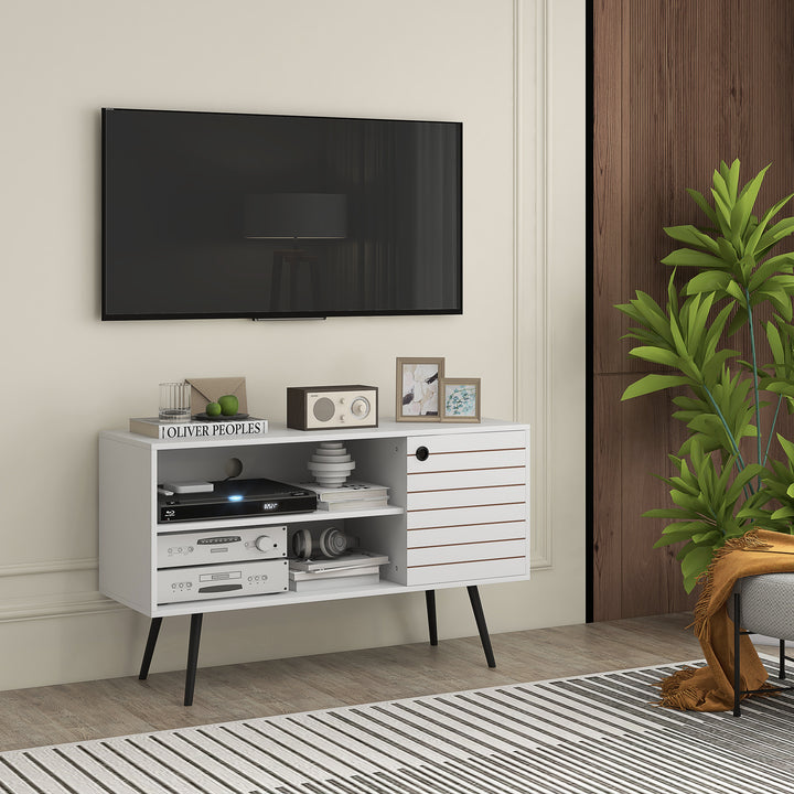 Duo Storage TV Unit, with Striped Door - White