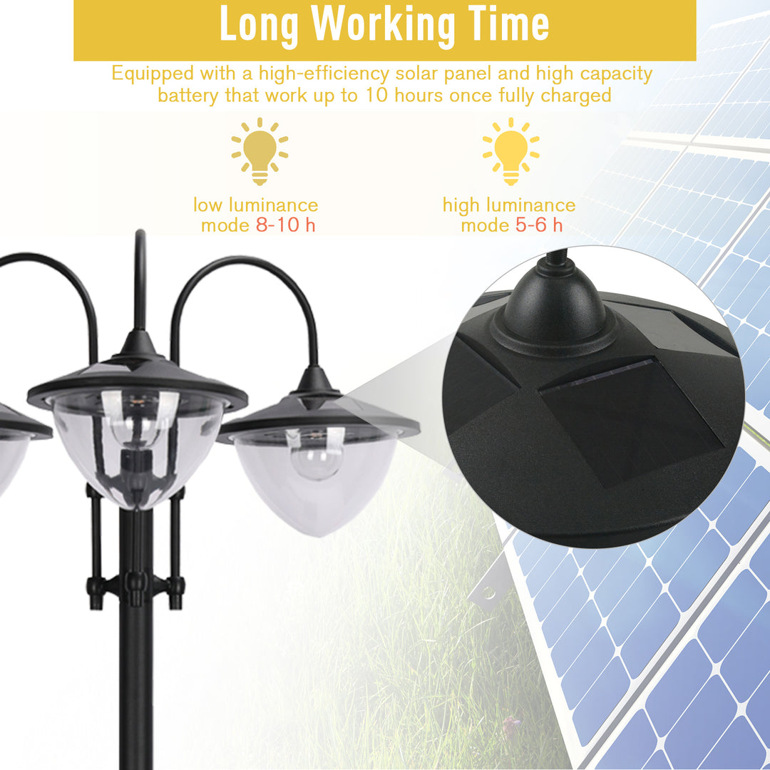 189cm 3-head Solar Lamp Post, Street Light with Planter, Automatic-on, 6 Hour Max Outdoor Ready LED Lighting, Black