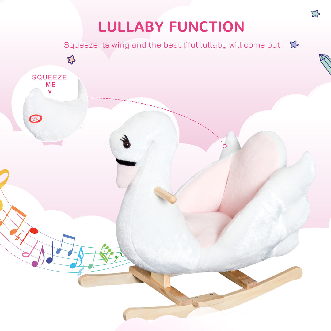 Kids Rocking Horse Plush Ride On Swan Toy w/ Safety Seat for Toddler 18 Months +, White and Pink