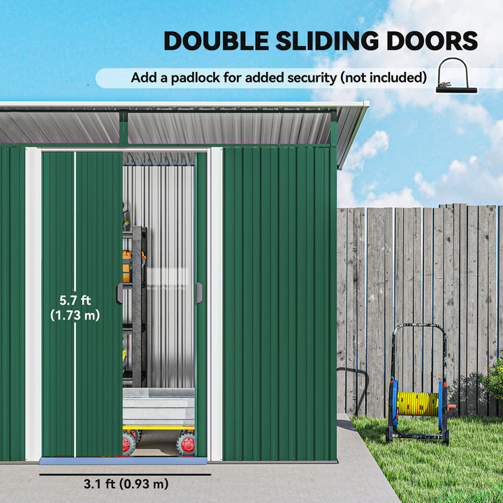 8.5 x 4ft Metal Shed with Lightsky Panels, Garden Storage Tool House with Double Doors for Garden, Patio and Lawn, Green