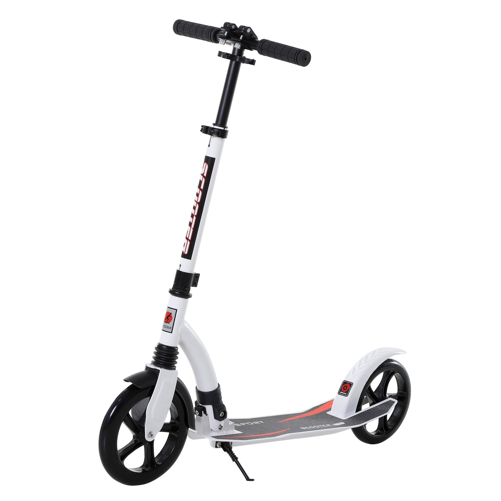 Foldable Kick Scooter with Double Shock Absorption and Big Wheels, Height Adjustable Aluminium Frame Big Wheel Scooter for 14+ Teens Adult - White