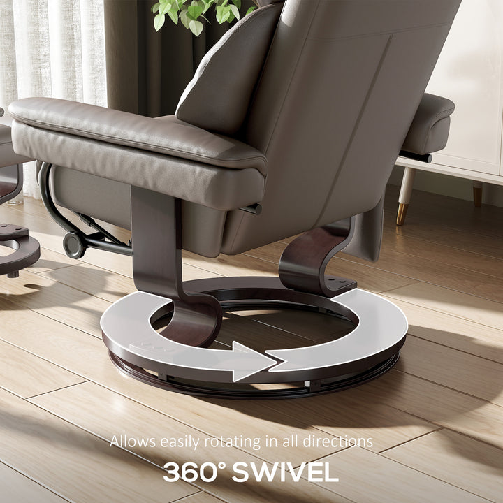 Massage Recliner Chair with Footstool, Upholstered Reclining Armchair with Adjustable Backrest, Steel Frame and Wood Base, Swivel Chair for Living Room, Bedroom, Brown