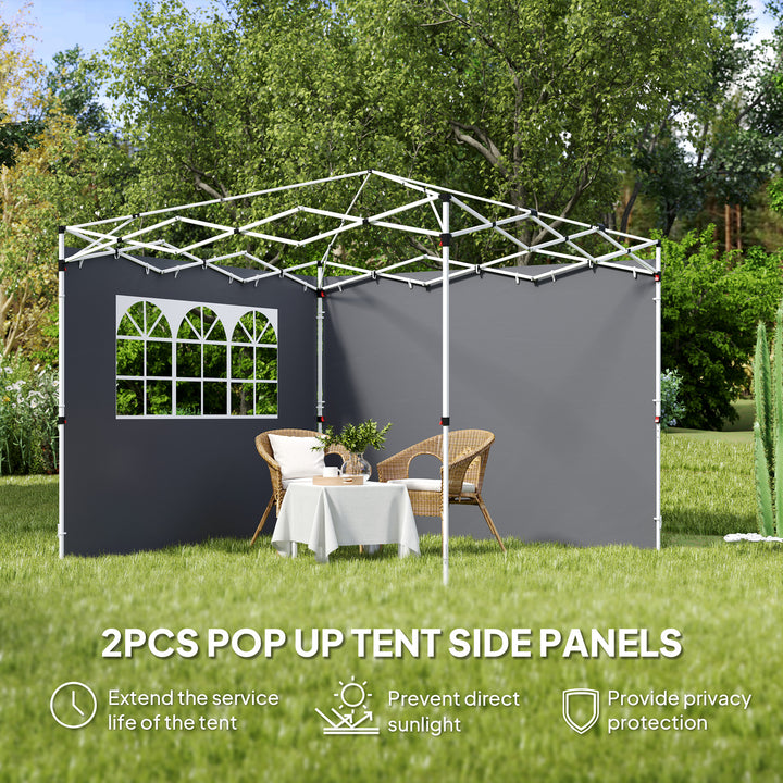 3 Meters Gazebo Replaceable Exchangeable Side Panel Wall Panels Walls With Window, Dark Grey